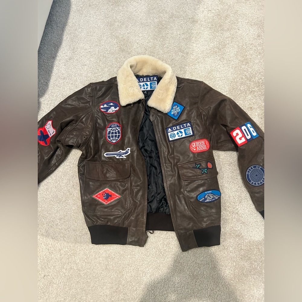 Brown Leather Jacket with Patches